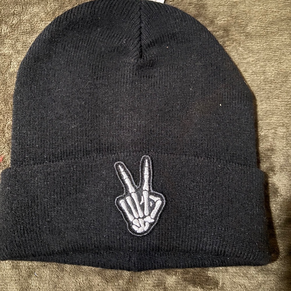 Icing Black Beanie with Peace Sign Patch